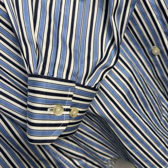 Scott Barber Men's Button Up Dress Shirt Button Down Blue Strip Size Large - Picture 2 of 7